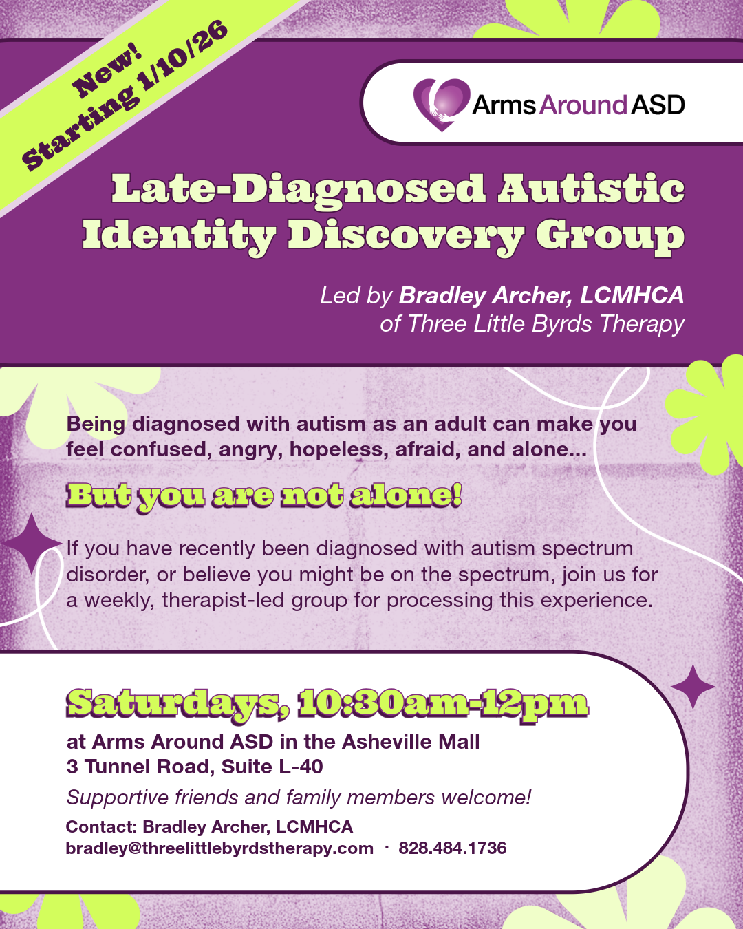 flyer for late-diagnosed adult autistic support group in Asheville