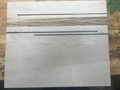 Maple charcuterie/cutting board with zebrawood and ebony accents (unfinished).