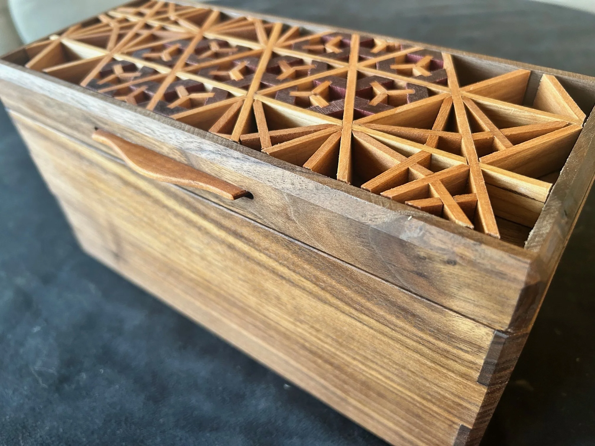 Walnut Tea Box with Kumiko Panel inset into lid.