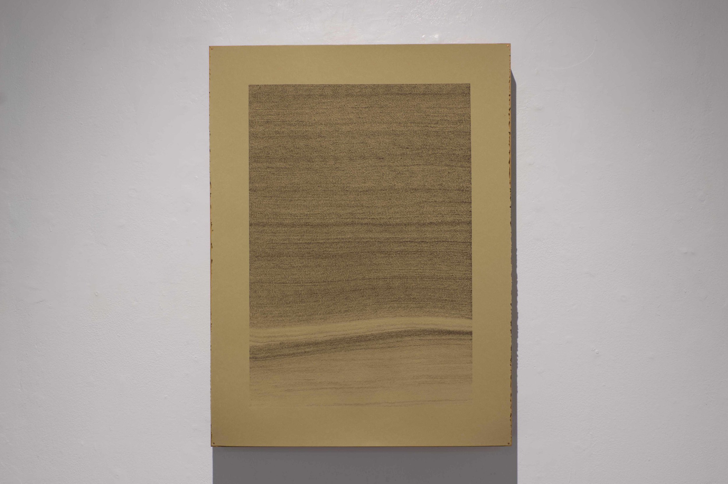 01, 2024, marker on Stonehenge, mounted to cherry frame, 22 1/2 x 30 x depth in.