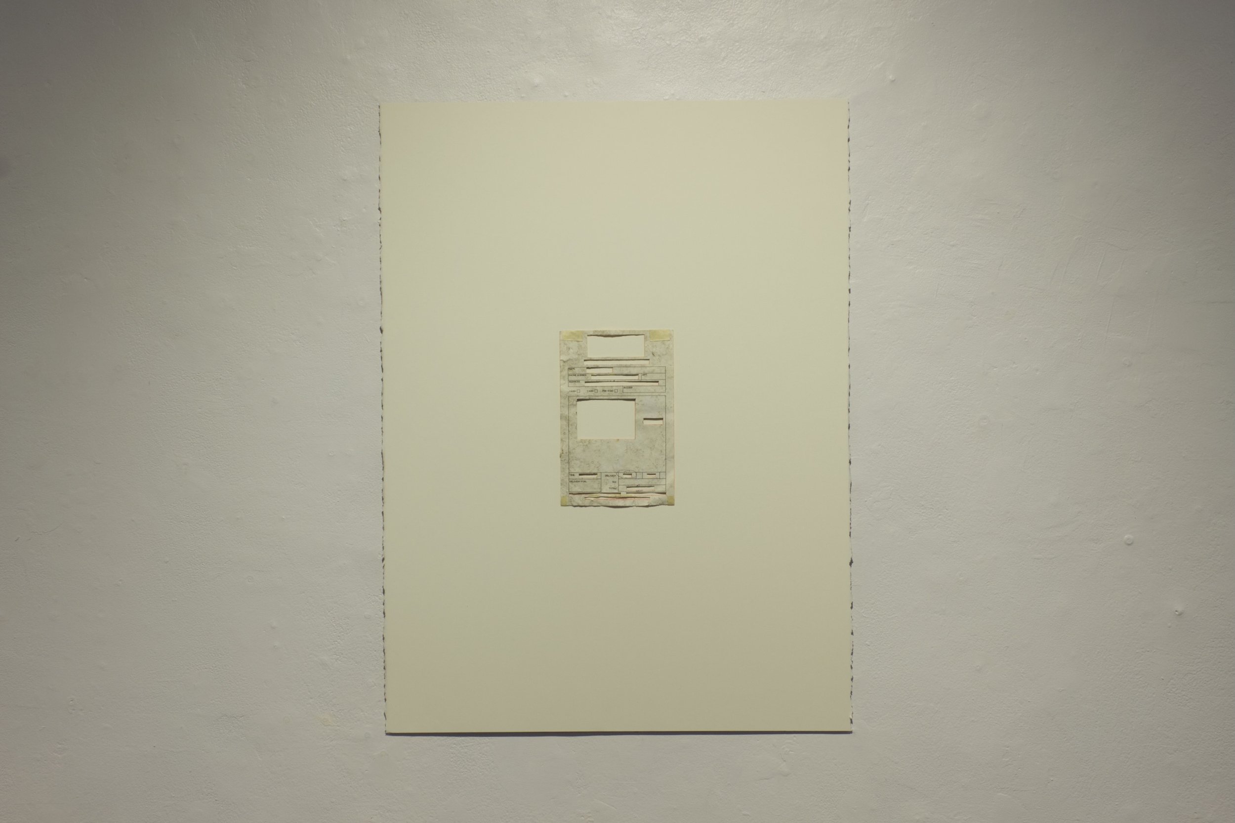 Gleety, 2025, cut-out found receipt, permanently mounted, 22 x 30 in.