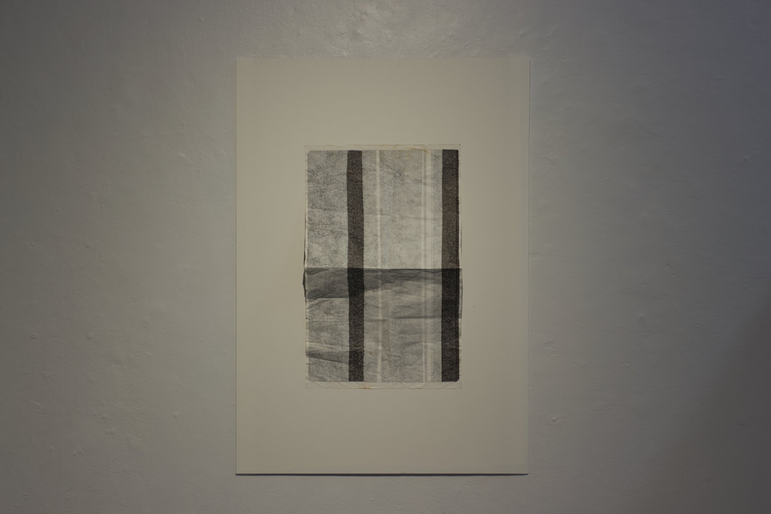 Windrow, 2025, ink on found paper, permanently mounted, 28 x 40 in.