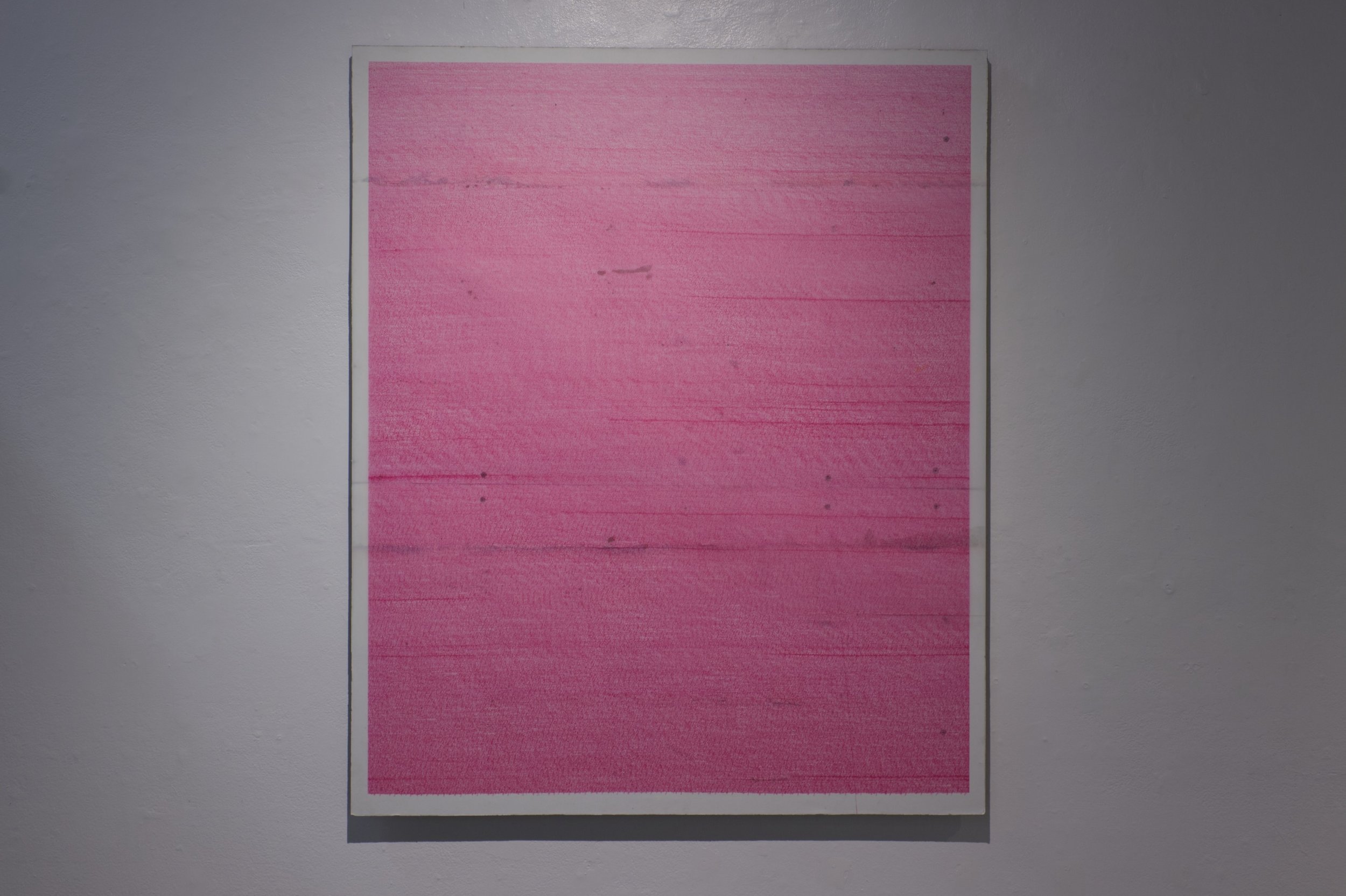 The Drywall Drawing, 2024, red ballpoint pen on mylar & drywall, 36 x 44 x 1/2 in.