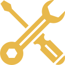A wrench, a screwdriver, and a hammer crossed together.