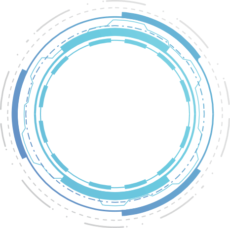 Futuristic digital circular interface with blue glowing rings and geometric patterns