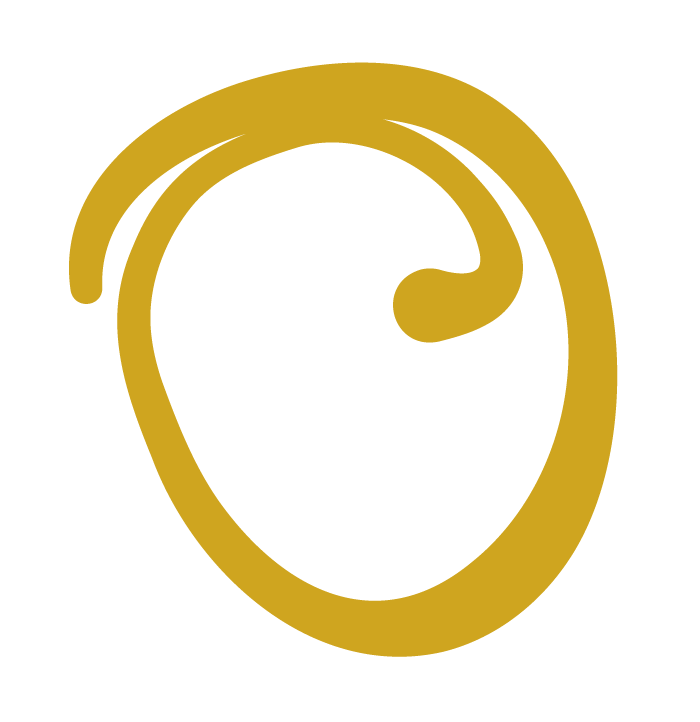 Gold spiral symbol on a white background with a hexagonal black border.