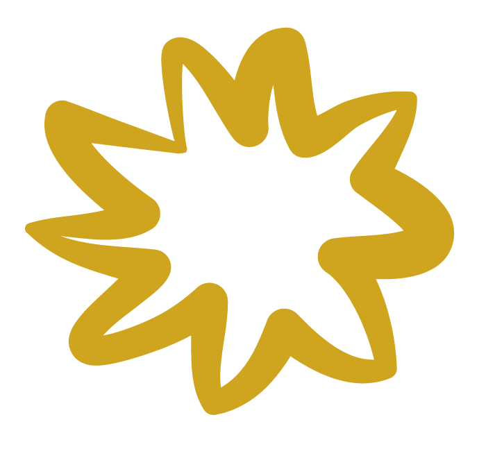 Golden irregular starburst shape with a white center.
