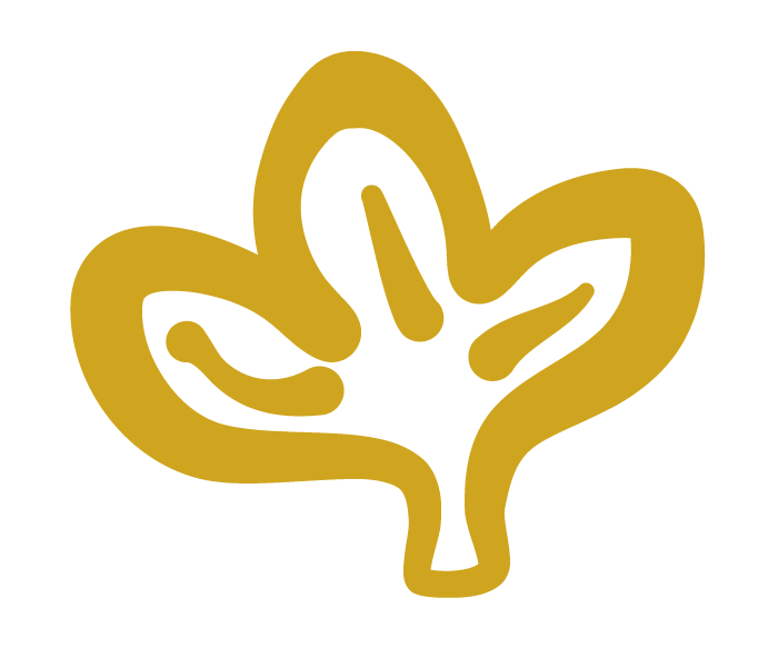 Gold and white stylized flower illustration.