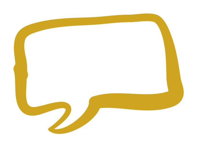 A speech bubble with a gold outline and white interior.