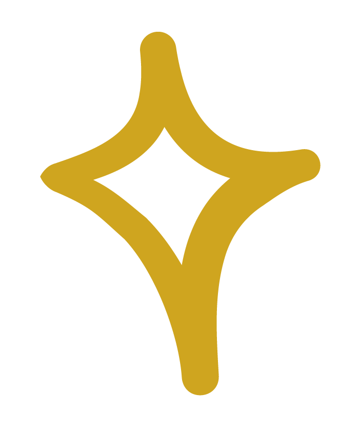 Golden stylized star or cross shape with a white outline.