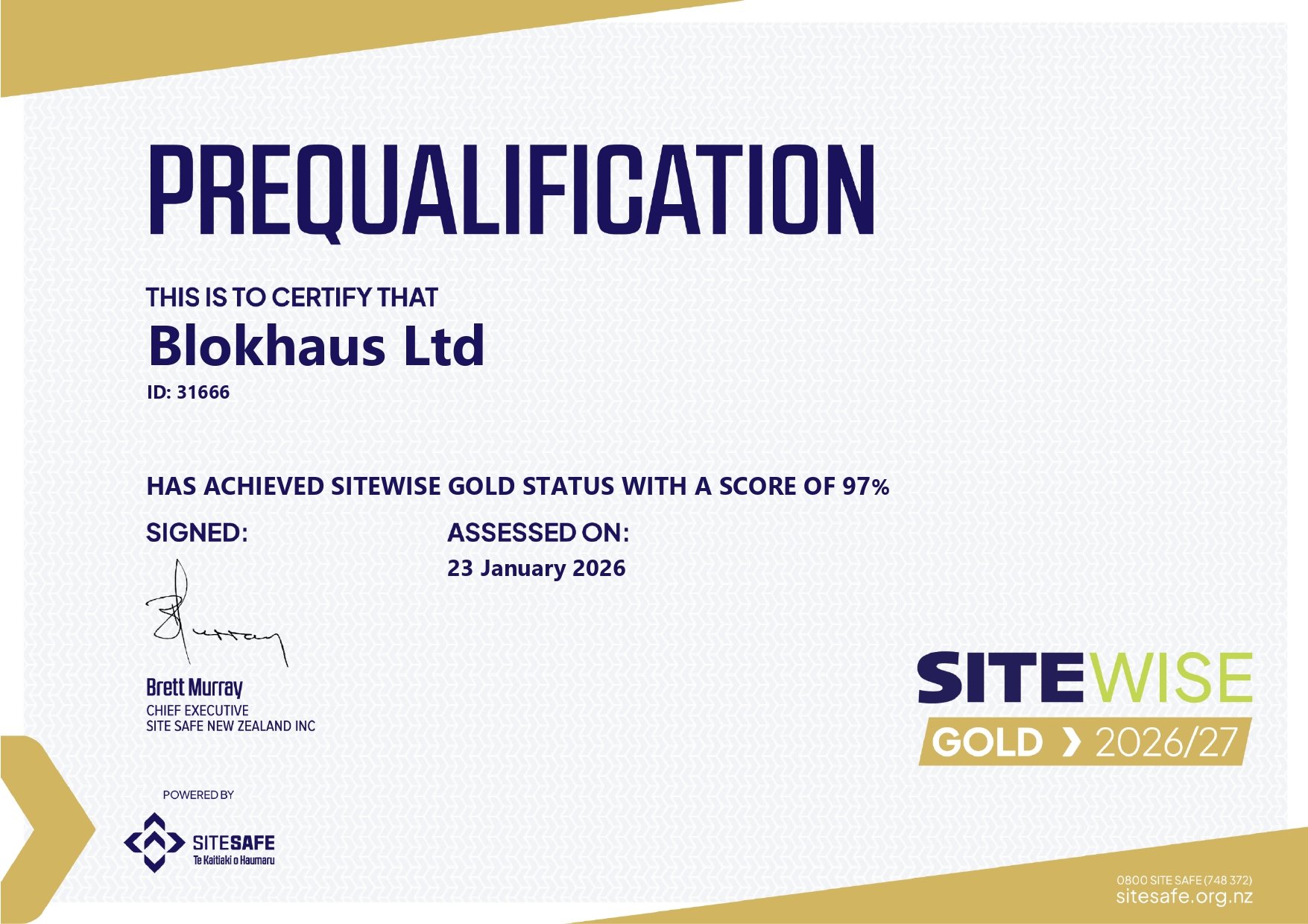Health &amp; safety excellence: Blokhaus achieves 97% SiteWise score