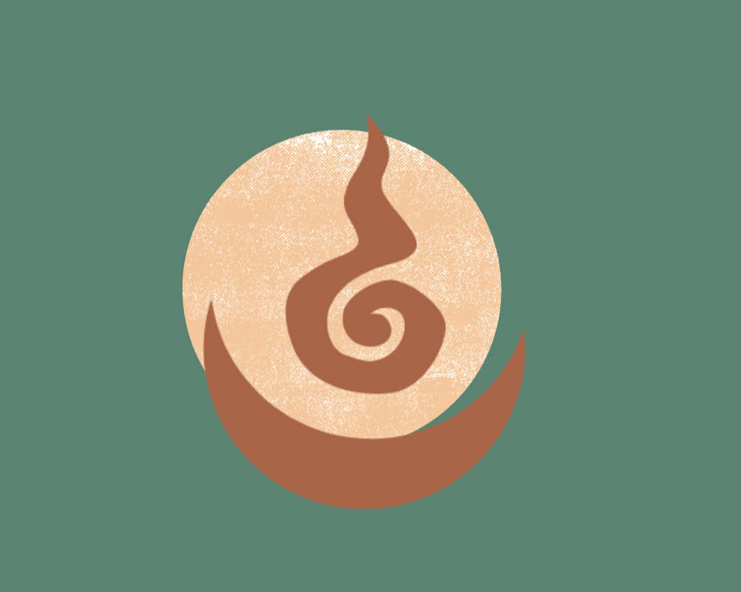 Abstract illustration of a cinnamon roll with a swirl pattern on a green background.