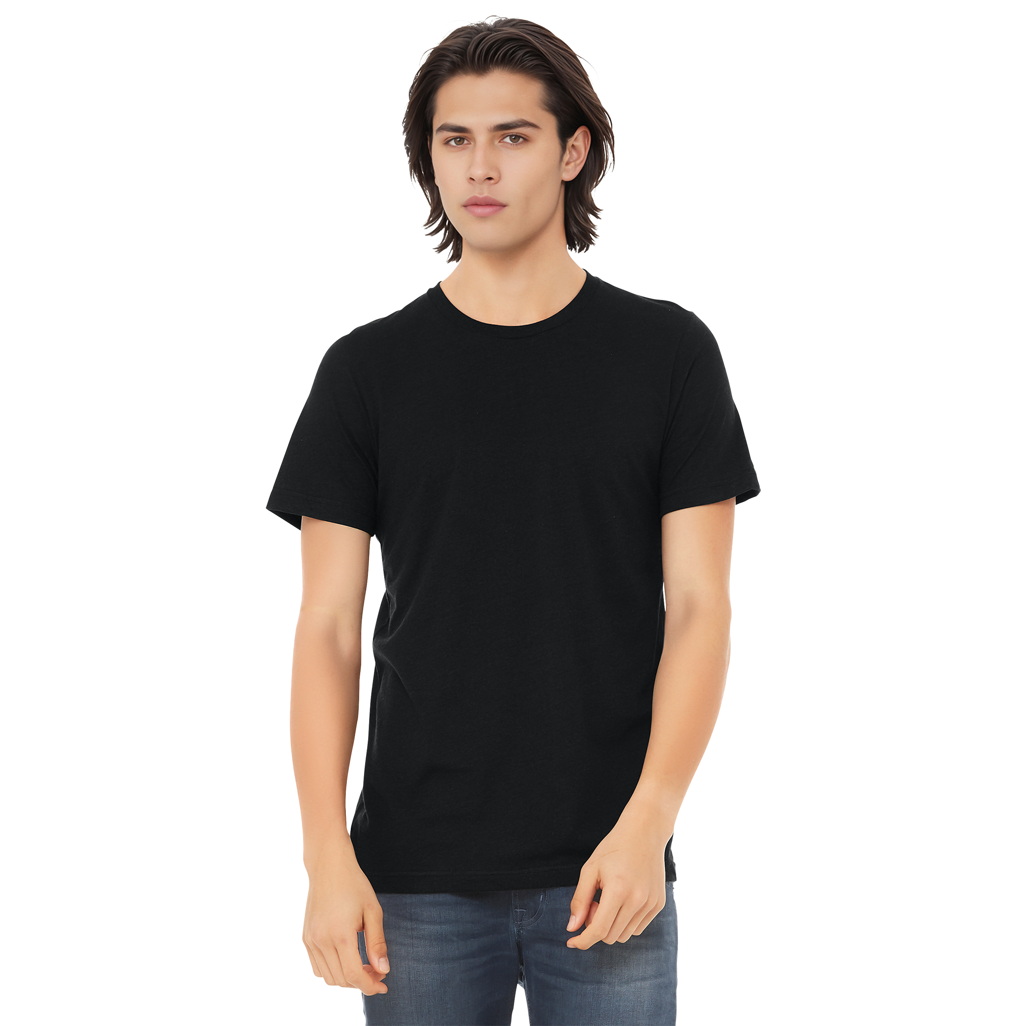 BC3413_Solid Black Triblend_Model_Front.png