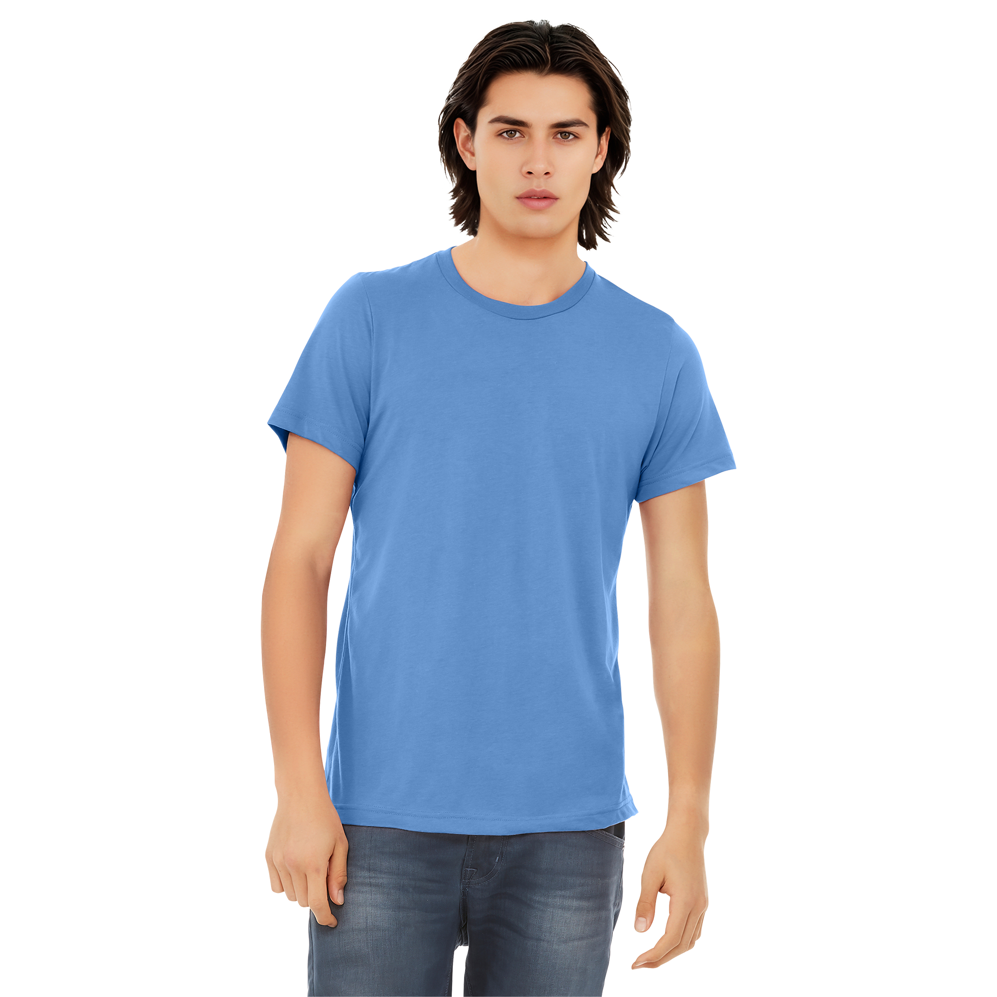 BC3413_Solid Carolina Blue Triblend_Model_Front.png