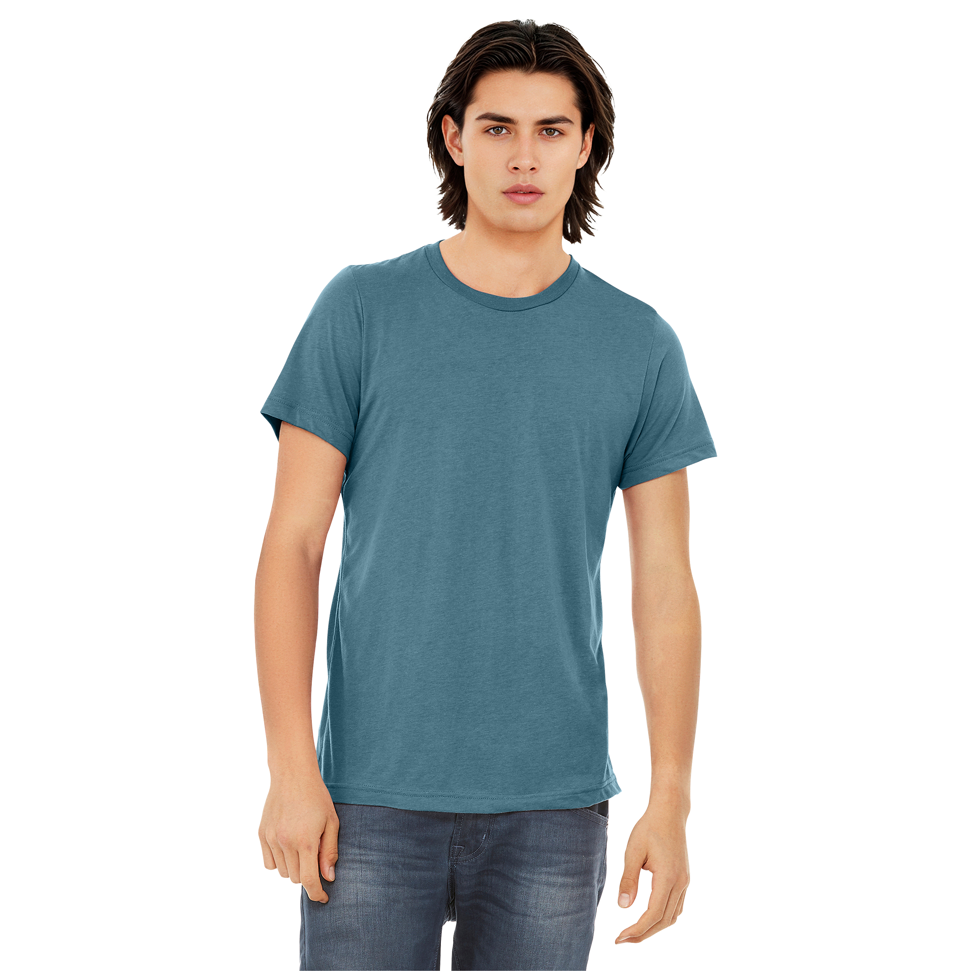 BC3413_Denim Triblend_Model_Front.png