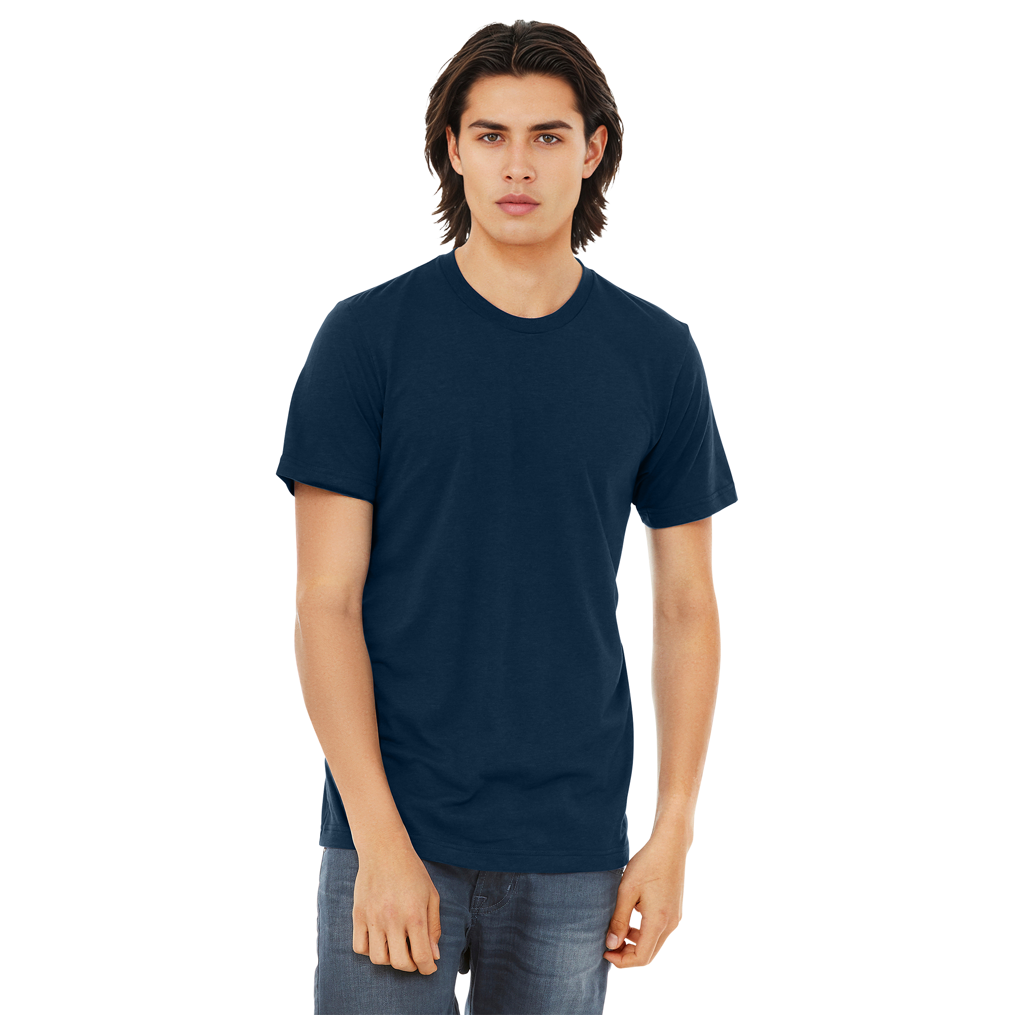 BC3413_Solid Navy Triblend_Model_Front.png