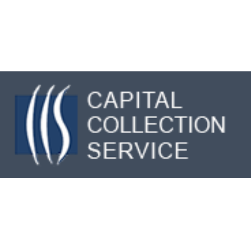 Capital Collection Service logo with three white vertical lines and text on a dark background.