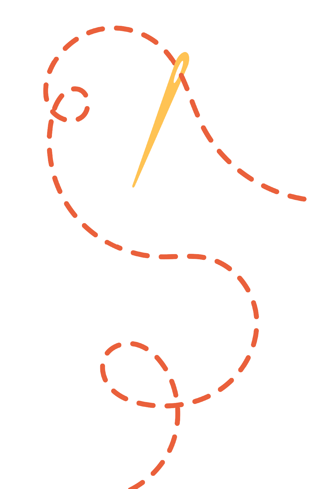 Decorative stitched thread illustration with a threaded needle.