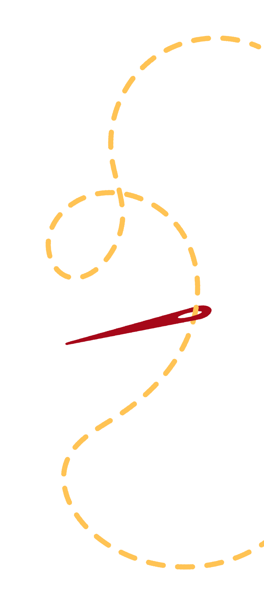 Decorative stitched thread illustration with a threaded needle.
