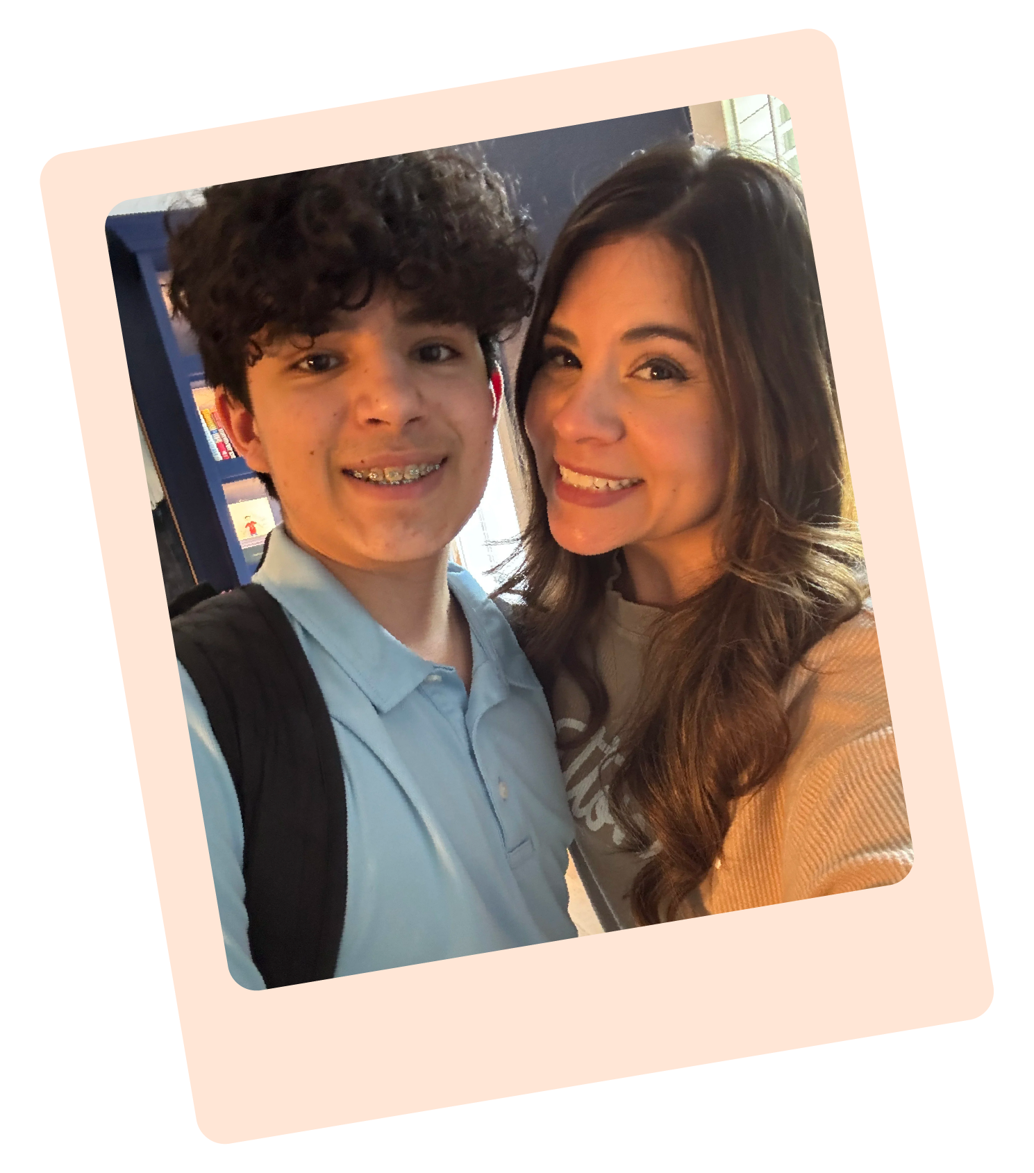 A polaroid style photo showing Luana with her son