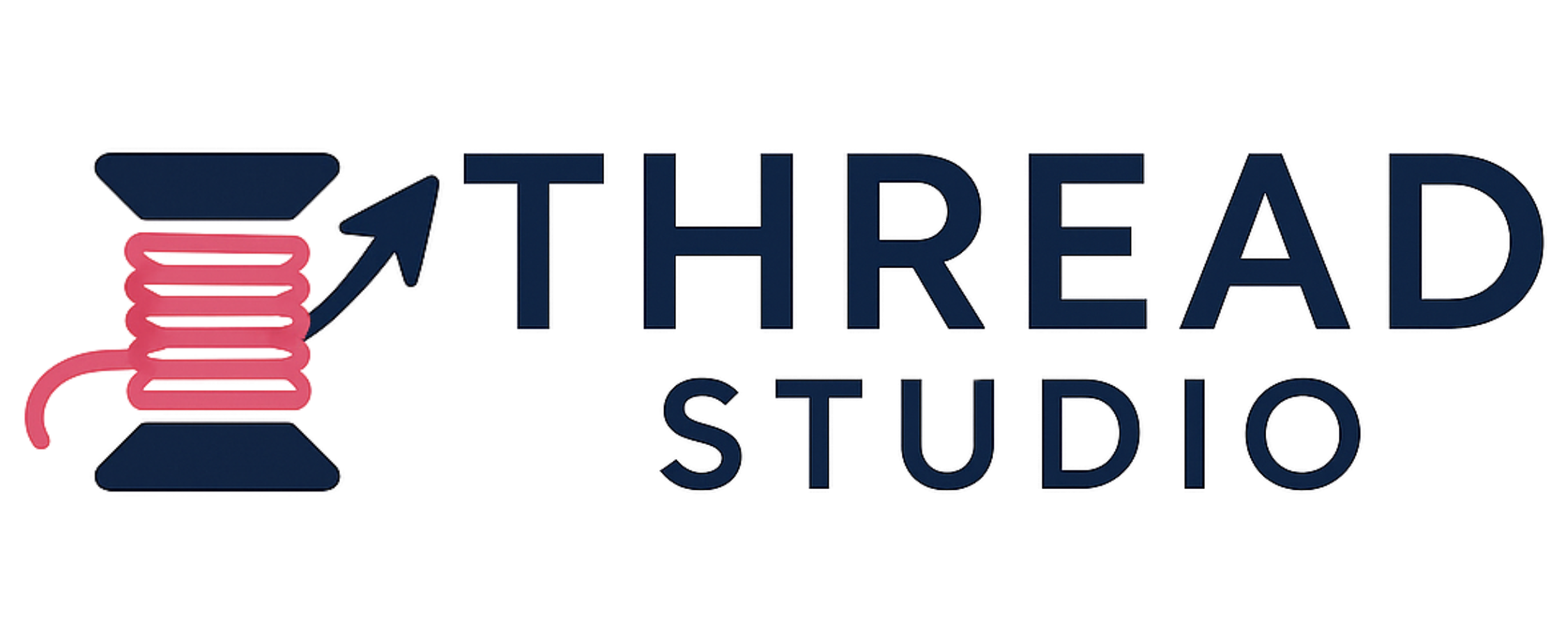 Graphic logo for ThreAdd Studio featuring a stylized spool of thread with an arrow pointing upward, accompanied by the text 'THRE' and 'STUDIO' in bold, modern font.