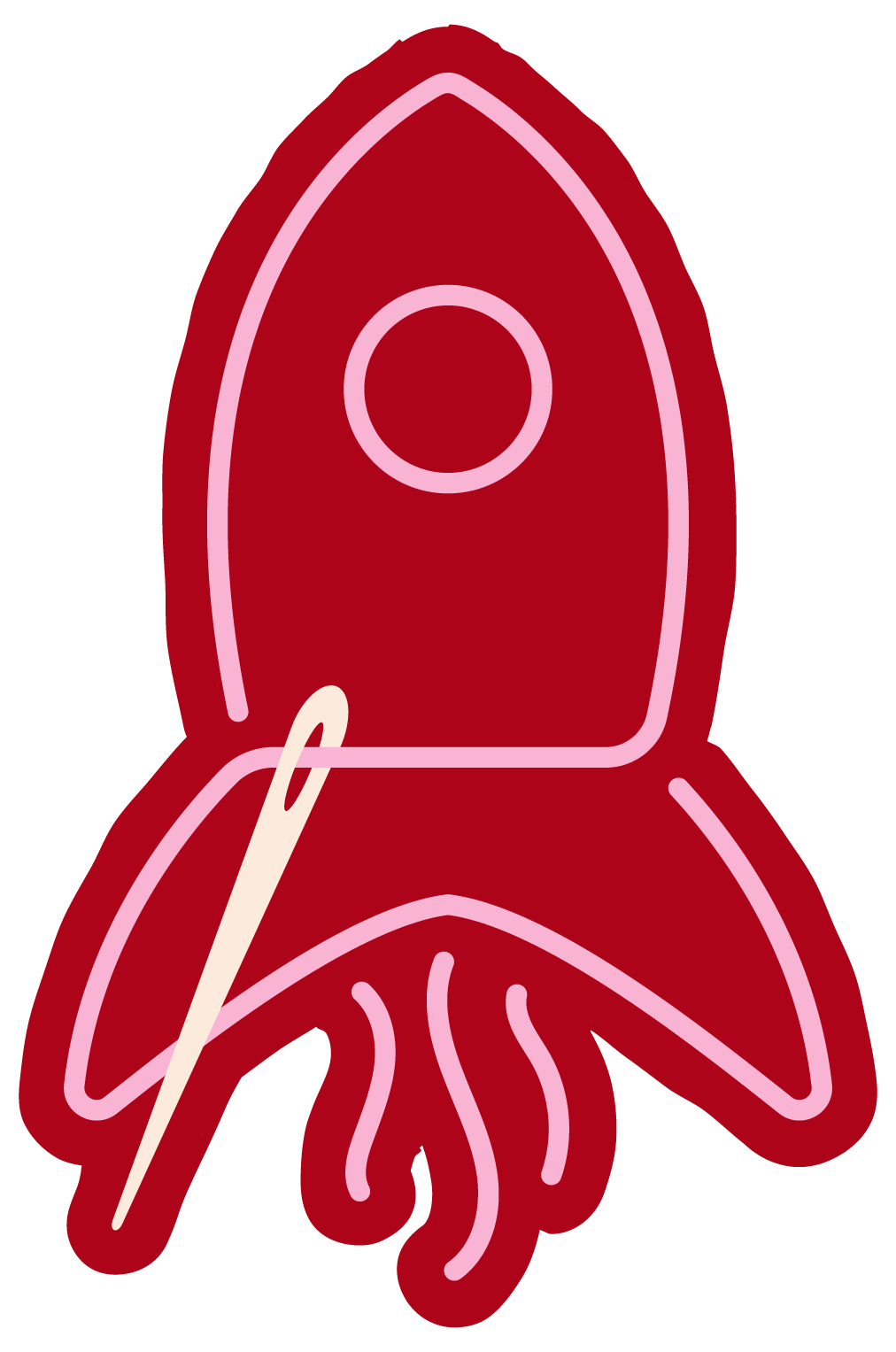 Illustration of a red rocket launching upward.