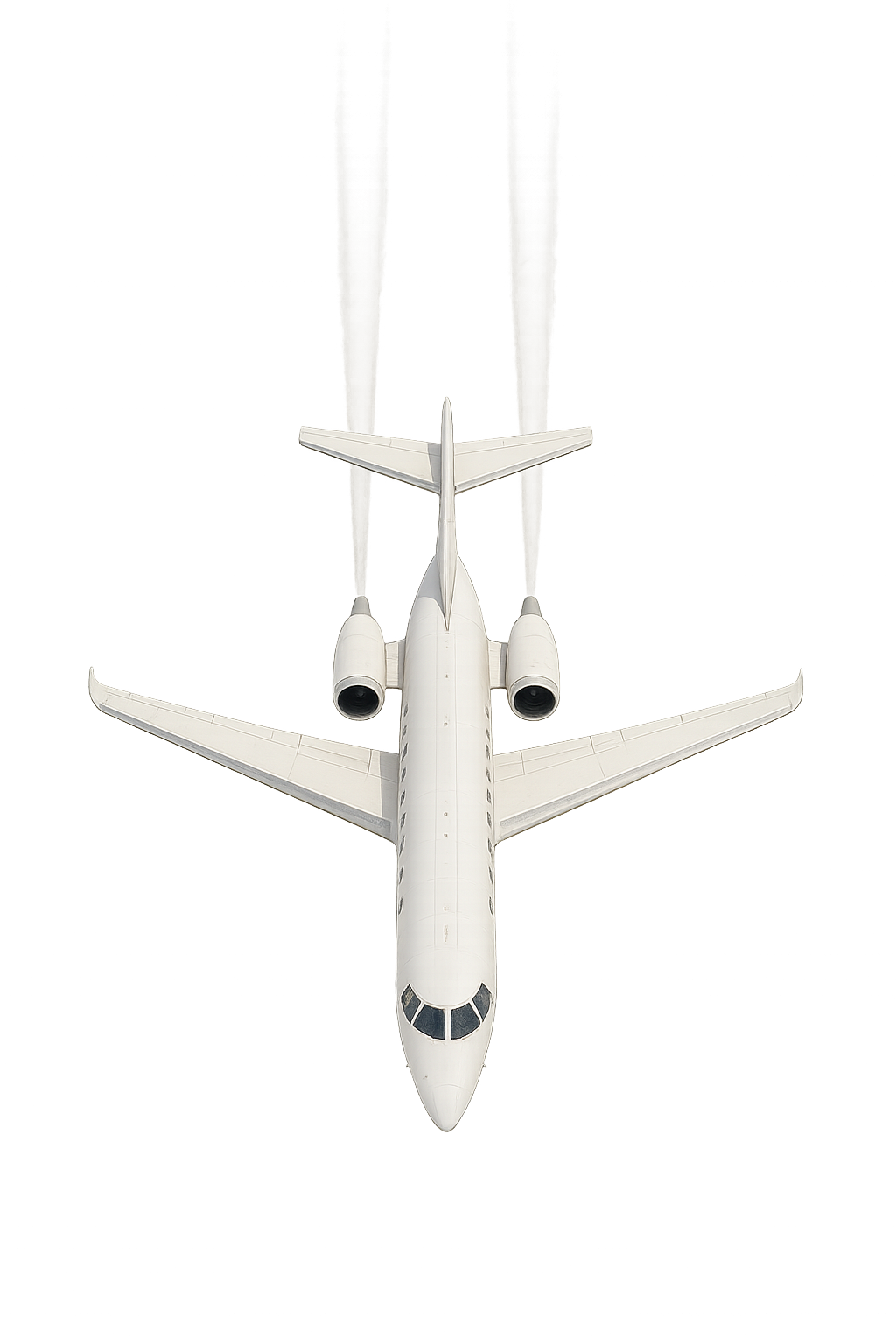A top-down view of a white commercial jet aircraft on an airport runway.