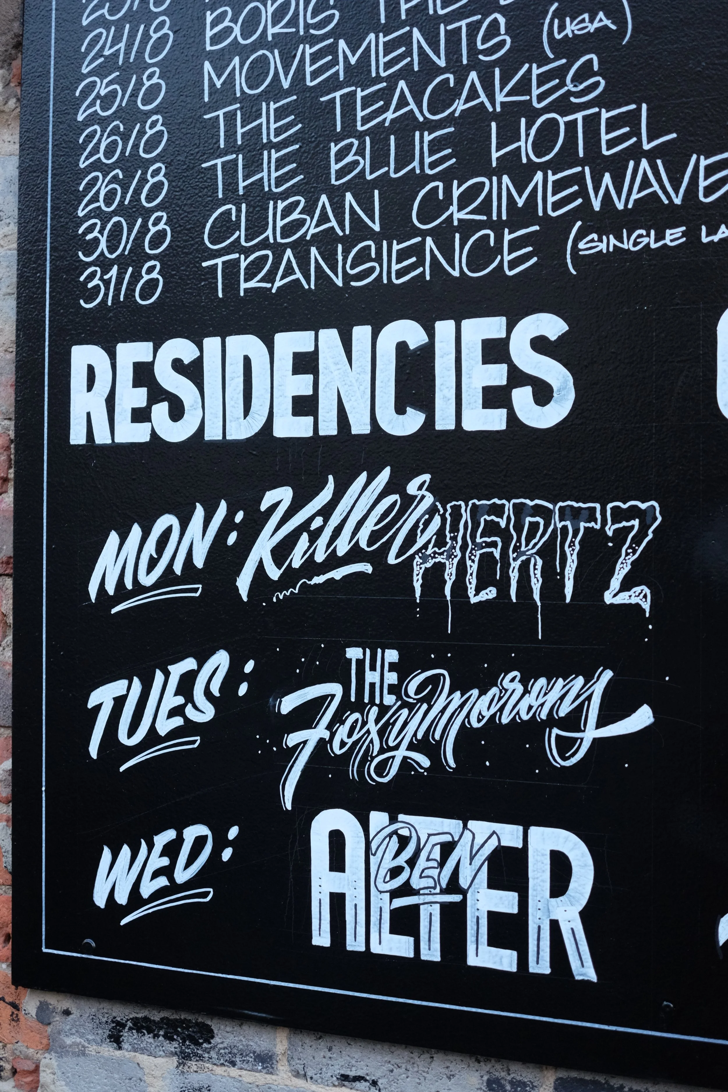 Blackboard lettering work for a venue with multiple events.