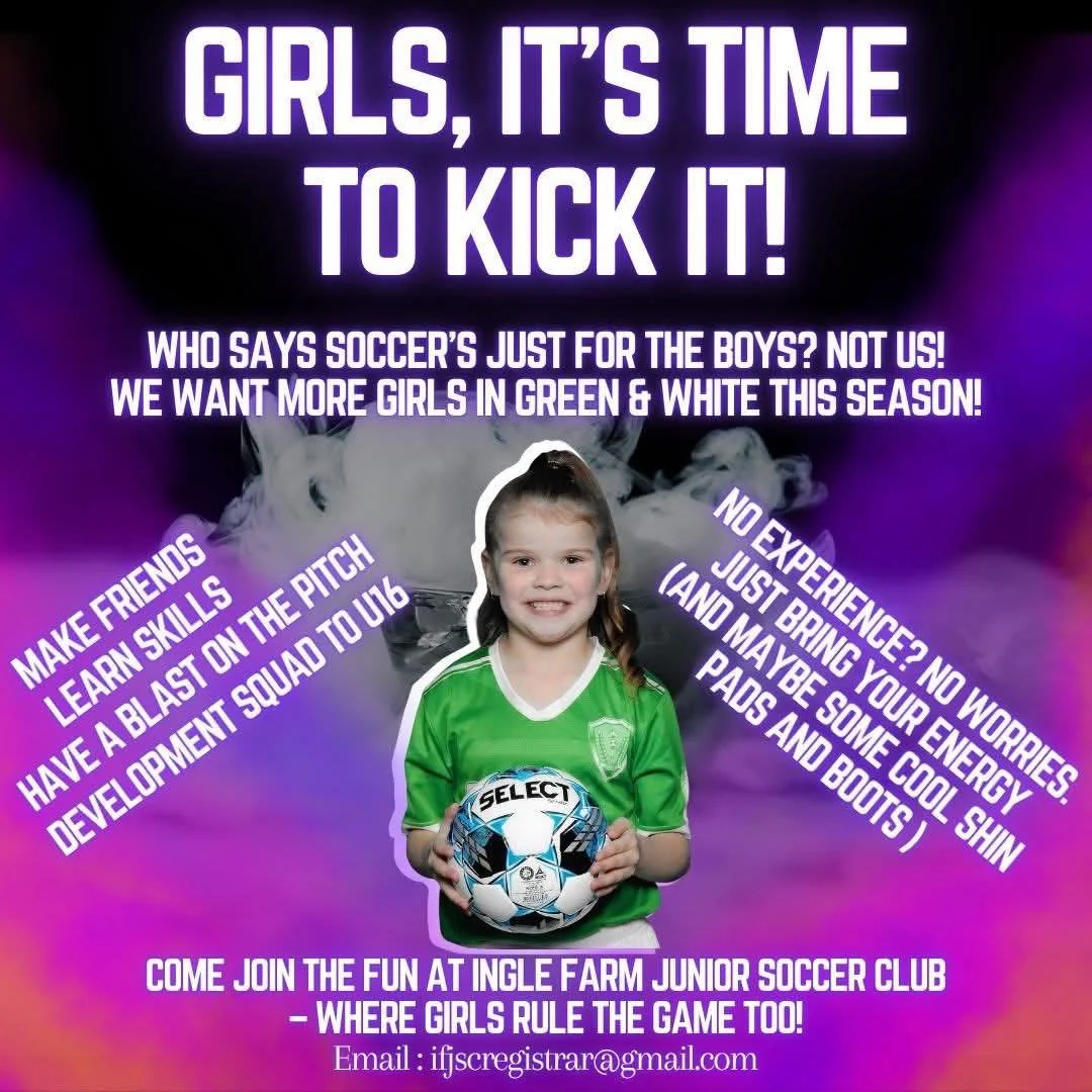 👧🏻 Is your daughter wanting to give soccer a go? Come and join us at Ingle Farm for the 2026 season!!