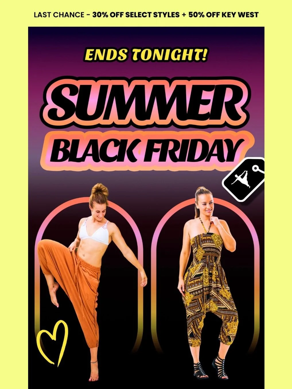 ⚡️ Black Friday in June is packing up tonight. ⚡️
This is your final chance to grab the soft, bold, packable styles you&rsquo;ve been eyeing. 

Plus, get a free gift with purchase! 🎁
Use BF30 for 30% off on select styles and BF50 for 50% off on Key 