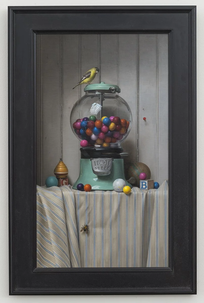 The Gumball Incident, 2015
Oil on linen mounted to panel
Framed 34.5 x 22.5 inches