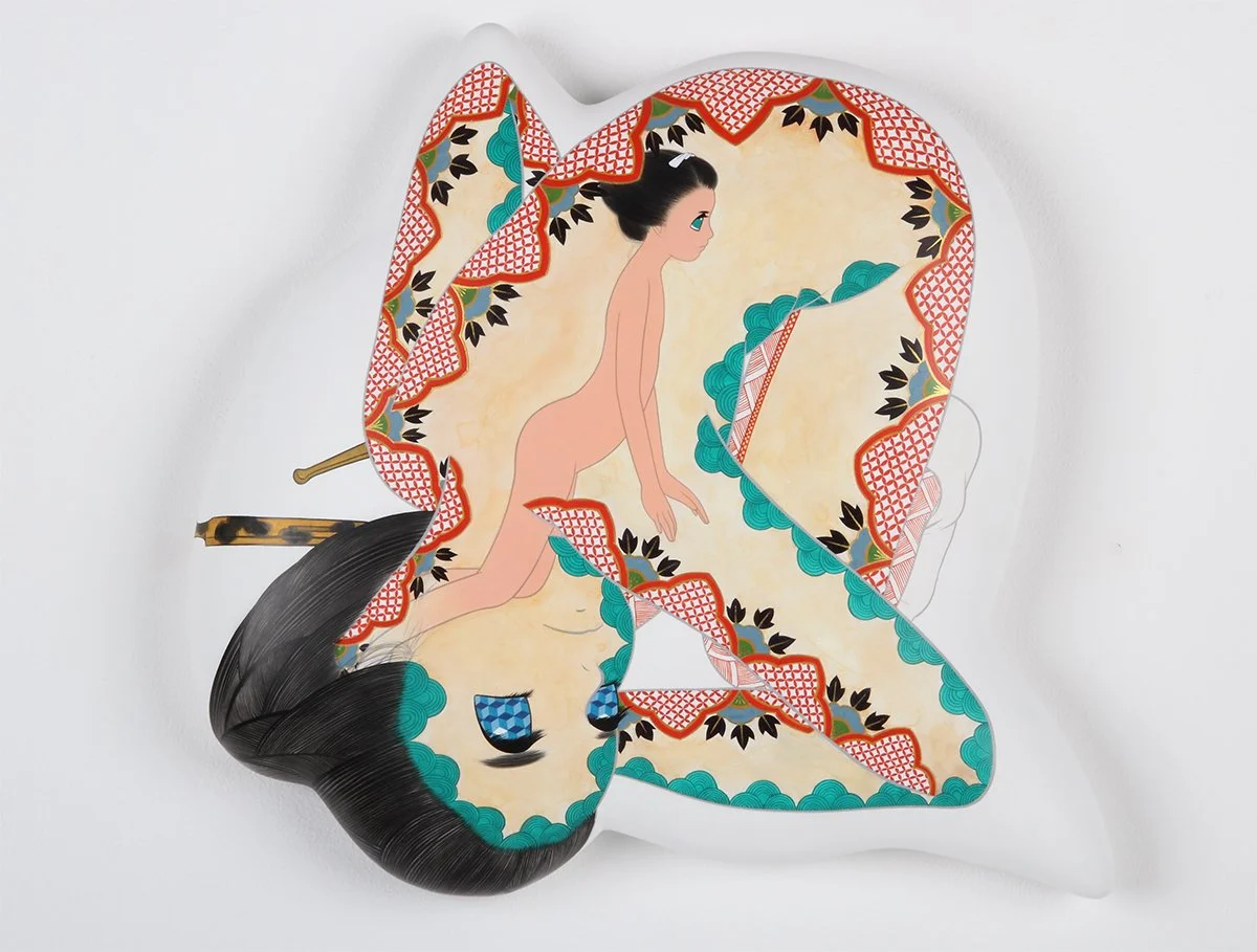 netemo nedemo, 2013
Acrylic on cotton, blanket and panel
12.5 x 13.5 x 2 inches / 32 x 34.5 x 5 cm