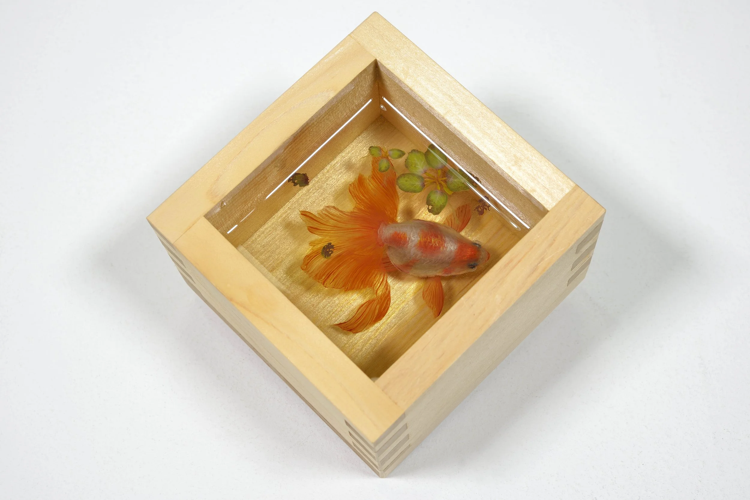 Kingyo-sake Tsuzuki, 2015
Japanese cypress sake cup, epoxy resin and acrylic
3.3 x 3.3 x 2.2 in (8.5 x 8.5 x 5.5 cm)