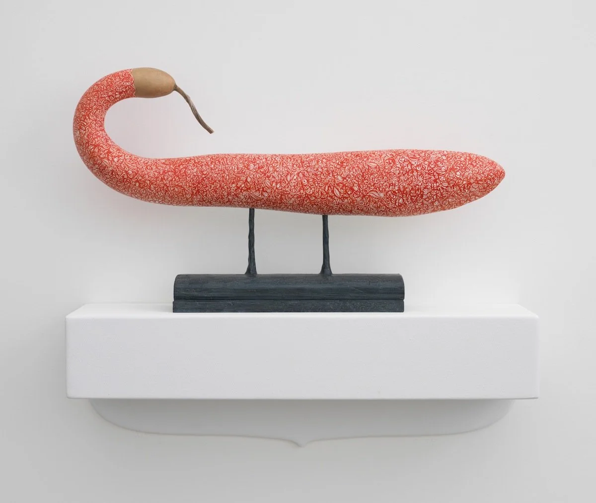 Fauna no.4, 2014
Acrylic, gouache on gourd with bronze stand
18 x 32 x 5.5 in (45.7 x 81.3 x 14 cm)