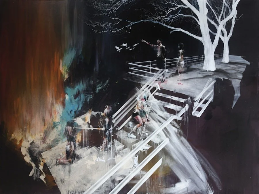 A Scene Comes to an End in Prospect Park, 2013
Oil, acrylic, pen, charcoal, ink, on canvas
54 x 72 in (137.2 x 182.9 cm)