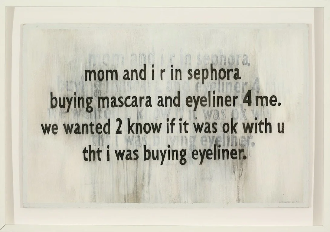 Sean Barton
Black and White Text Message (Sephora), 2013
Enamel on crescent clay board
22.75 x 32.5 in  (57.8 x 82.6 cm)