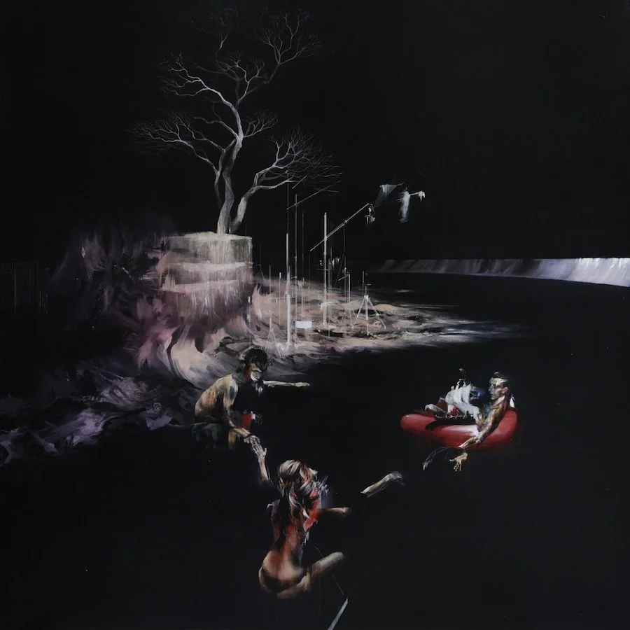 After the Show, A Love Triangle Drifts Apart, 2013
Oil, acrylic, pen, charcoal, ink, on canvas
60 x 60 in (152.4 x 152.4 cm)