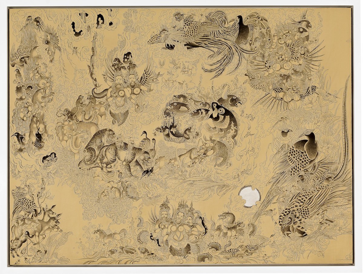 Auspicious Dream 2, 2013
Sumi ink, gold, stone pigment on wood
36 x 96 in (91.4 x 243.8 cm)