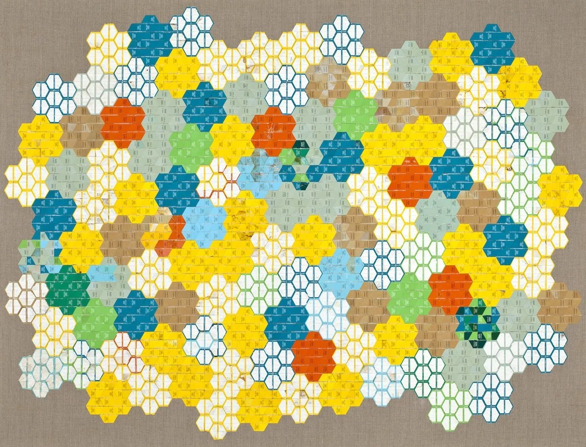 American Bloom, 2014
Discarded American Spirit cigarette packaging on linen
47.5 x 62 in (120.7 x 157.5 cm)