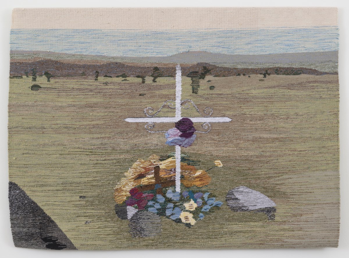 Highway Memorial 8, 2015
Handwoven wool and cotton tapestry
36 x 48 in (91.4 x 121.9 cm)