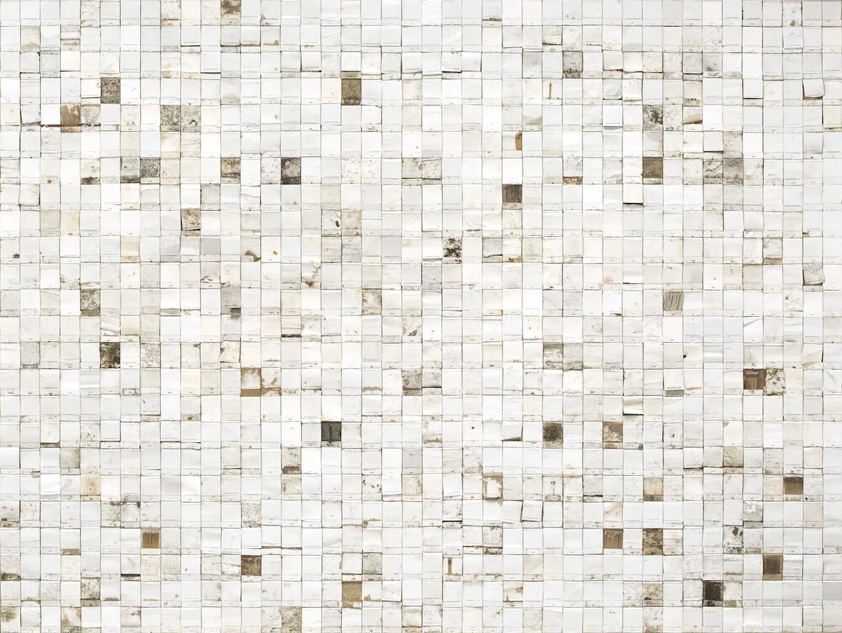 White Tableau—Strike Gently, 2015
Discarded White Generic matchbooks on canvas
48 x 63.75 in (121.9 x 161.9 cm)