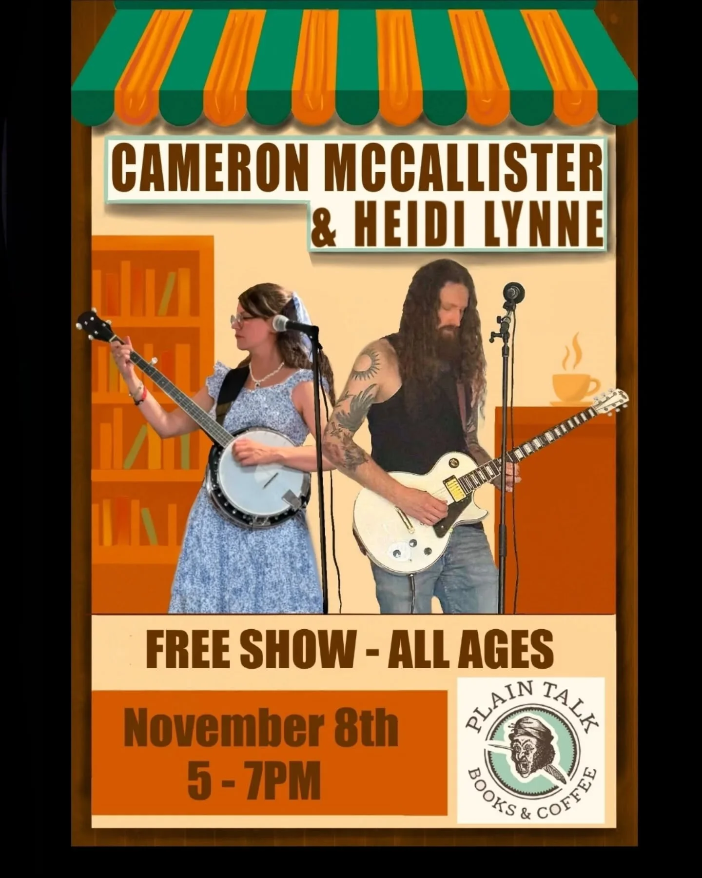 I'm playing an hour of original music @plaintalkbooks on November 8th at 5pm, with @cameronmccallistermusic following at 6pm. Please come see the show 😊

#originalmusic #livemusic #bookshop #coffeeshop #fallvibes🍁