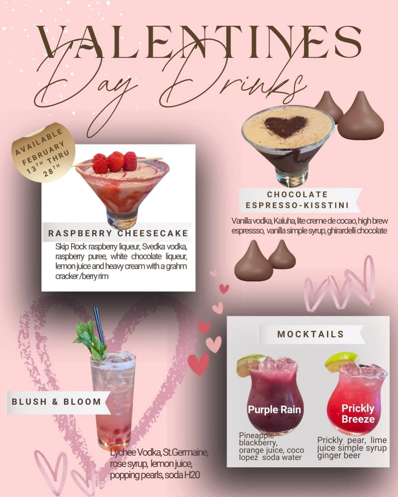 Get your drink on @F.R.E.D's Special February cocktails and Mocktails available 2/13-2/28 #drink #localbusiness #freds #snohomish #cocktailtime