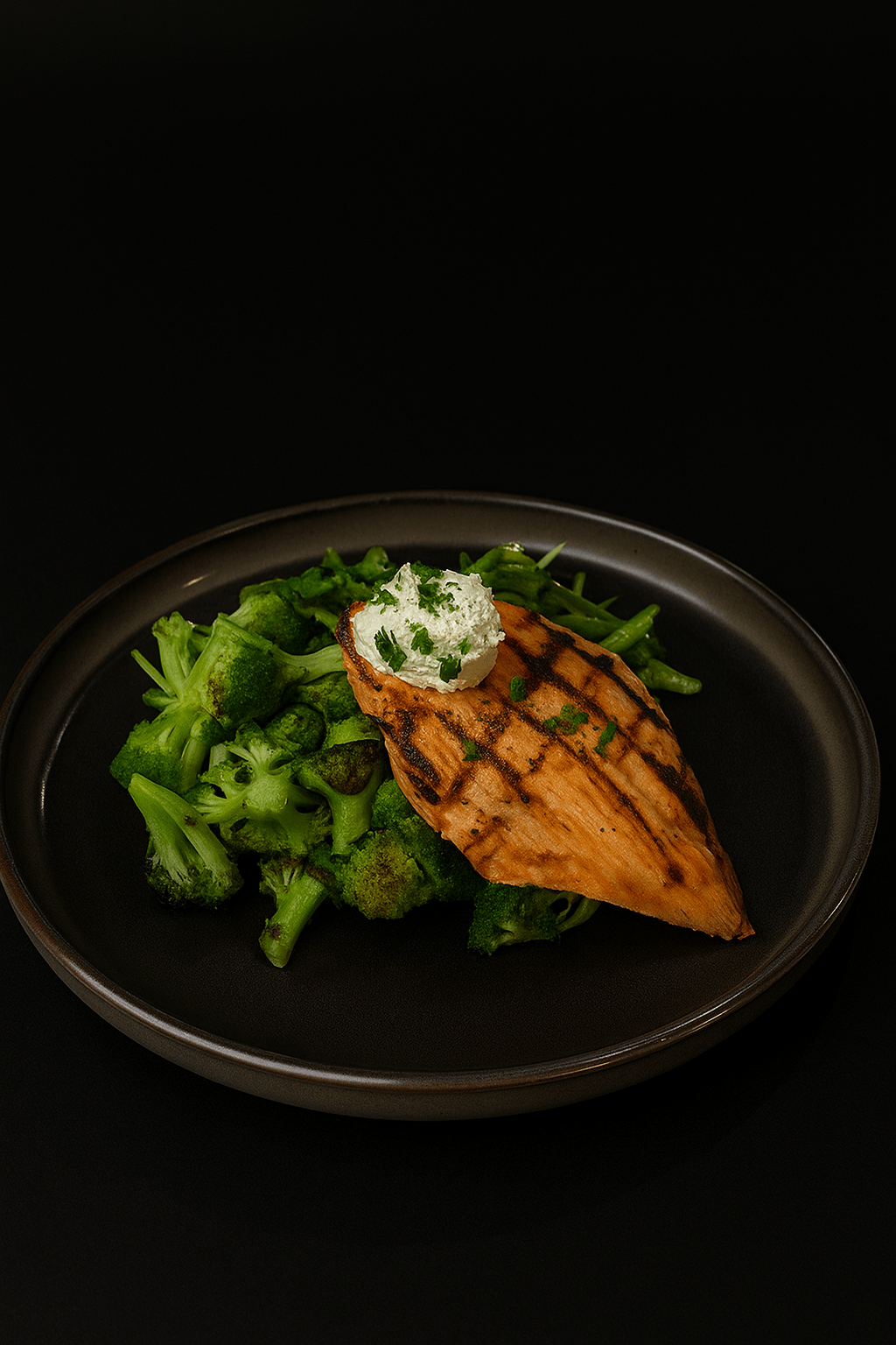 sockeye salmon grilled and served with arugula and roasted broccoli