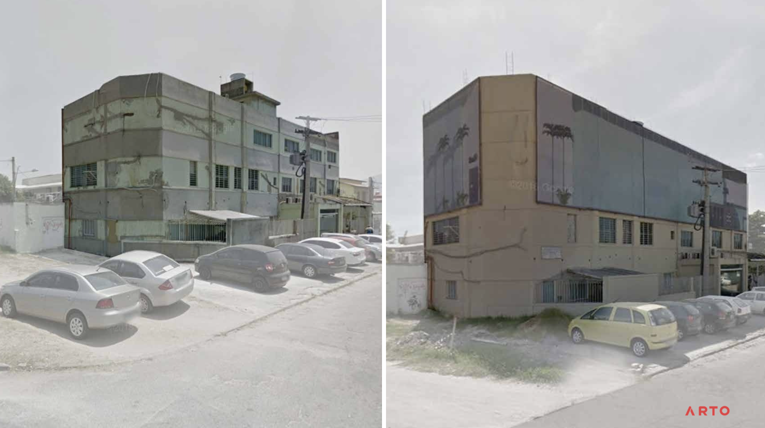 Hospital Di Camp antes da reforma — clínica Camp D'Or em 1998" e "Fachada original do Hospital Di Camp antes do projeto de expansão