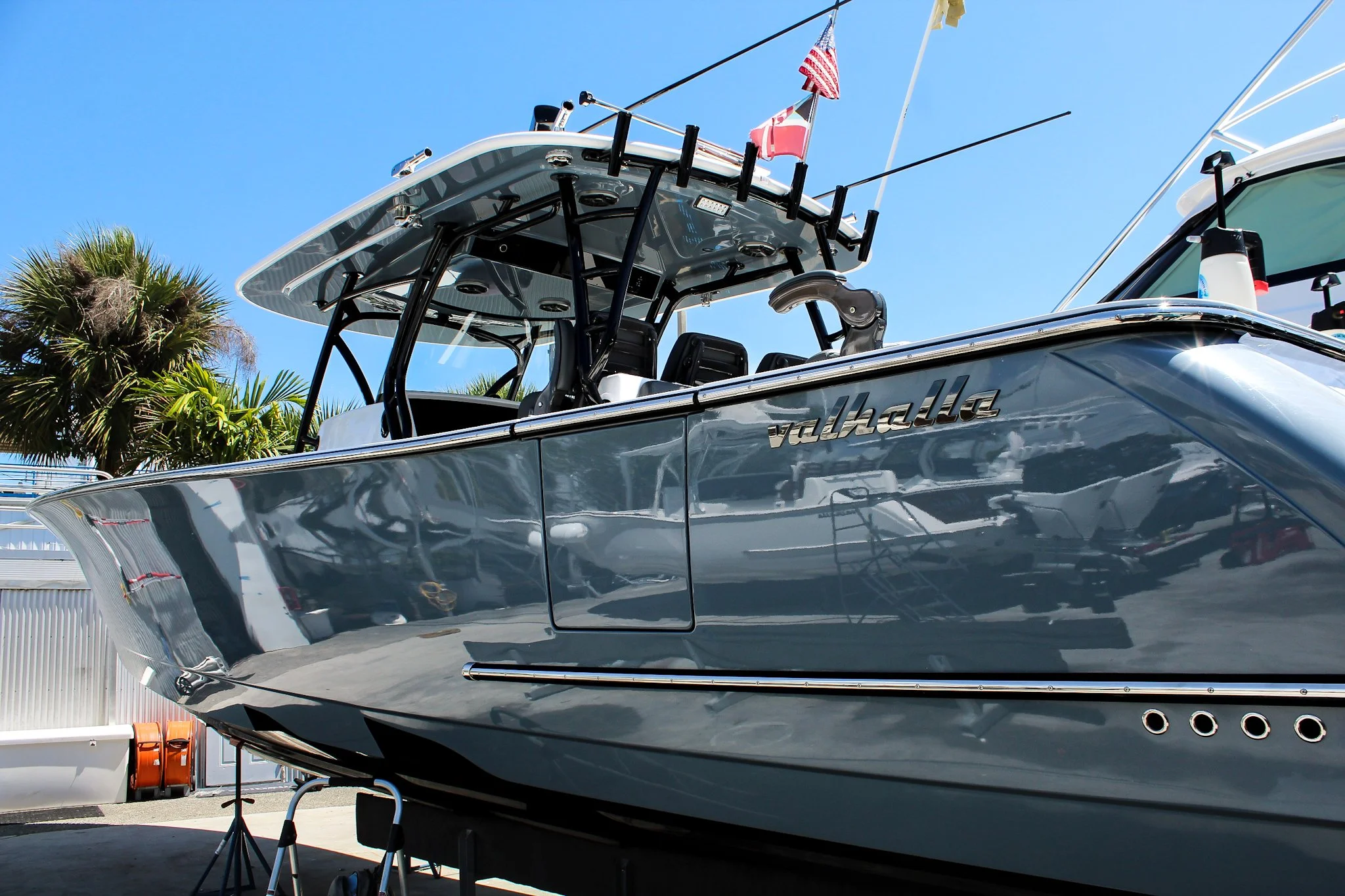 Valhalla center console boat with enhanced gloss and surface protection from XPEL marine protection film