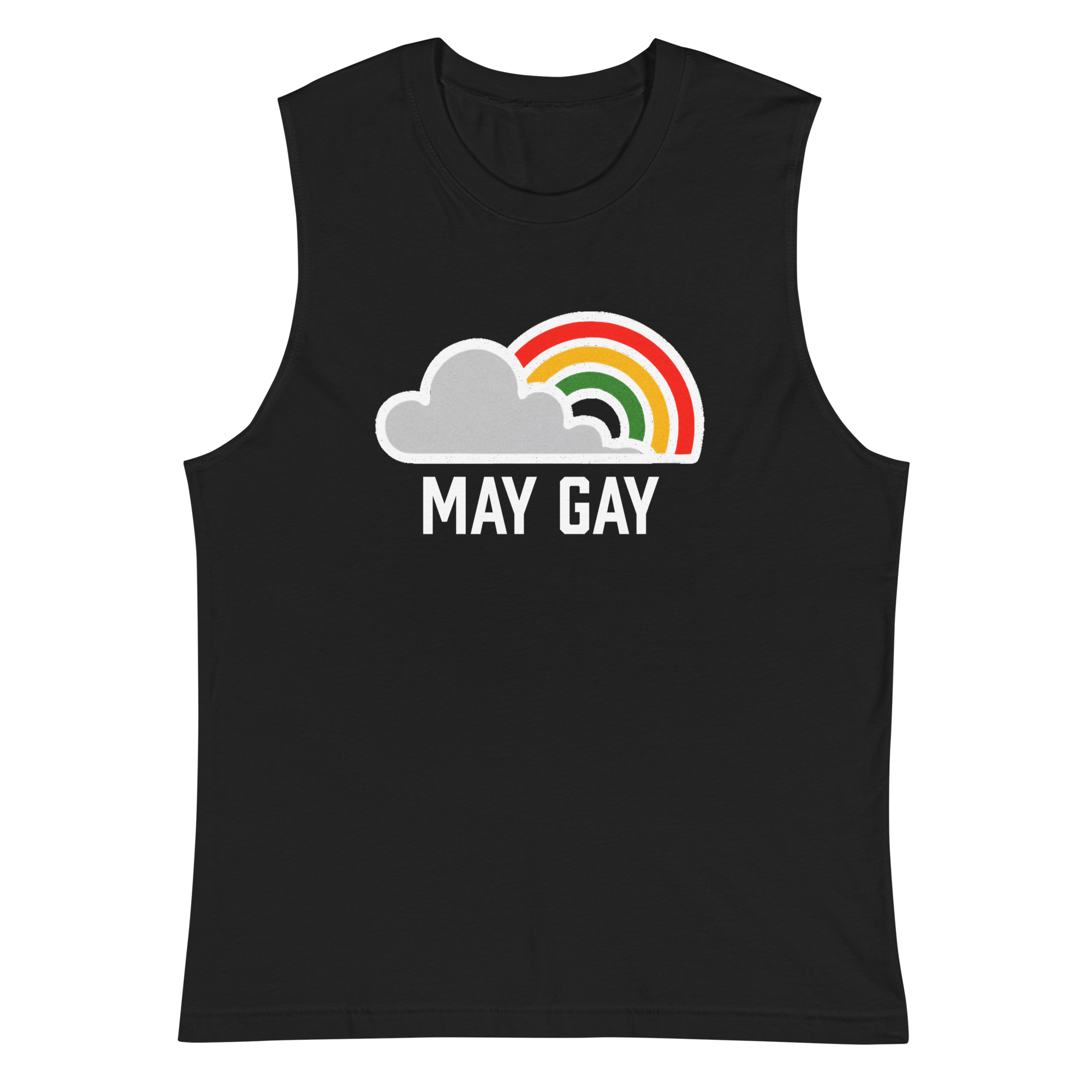 May Gay Men's Muscle Tee - White Graphic/White Logo