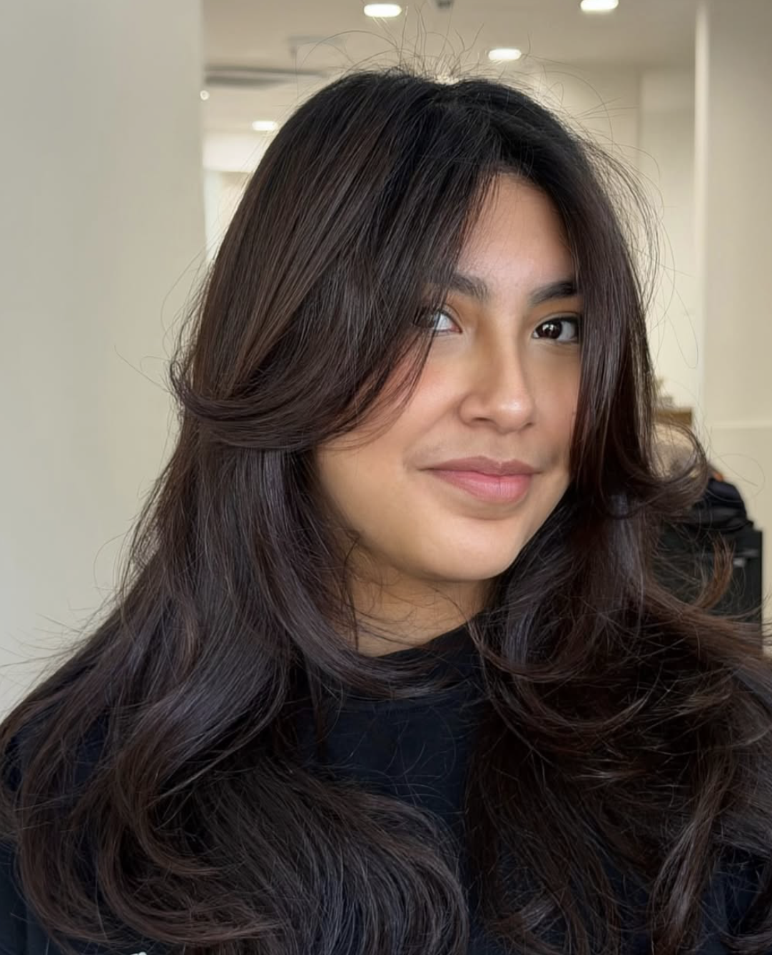 blowdry, brunette, cut, gloss