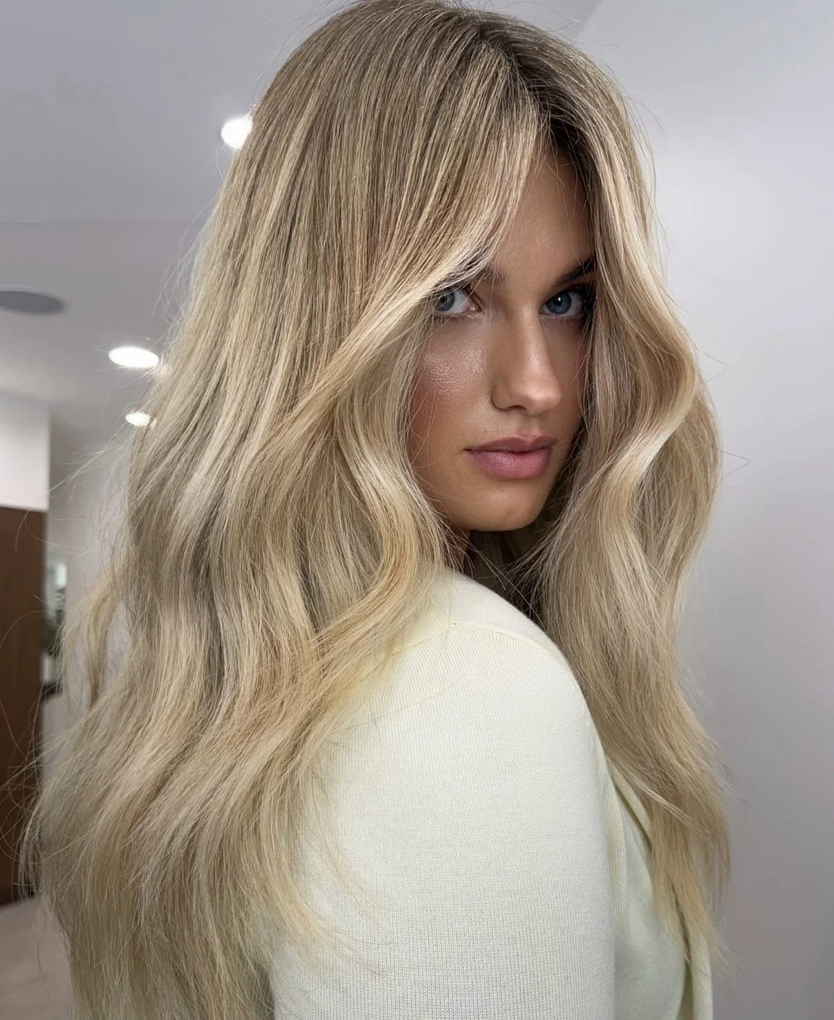 Bright blonde wavy hair