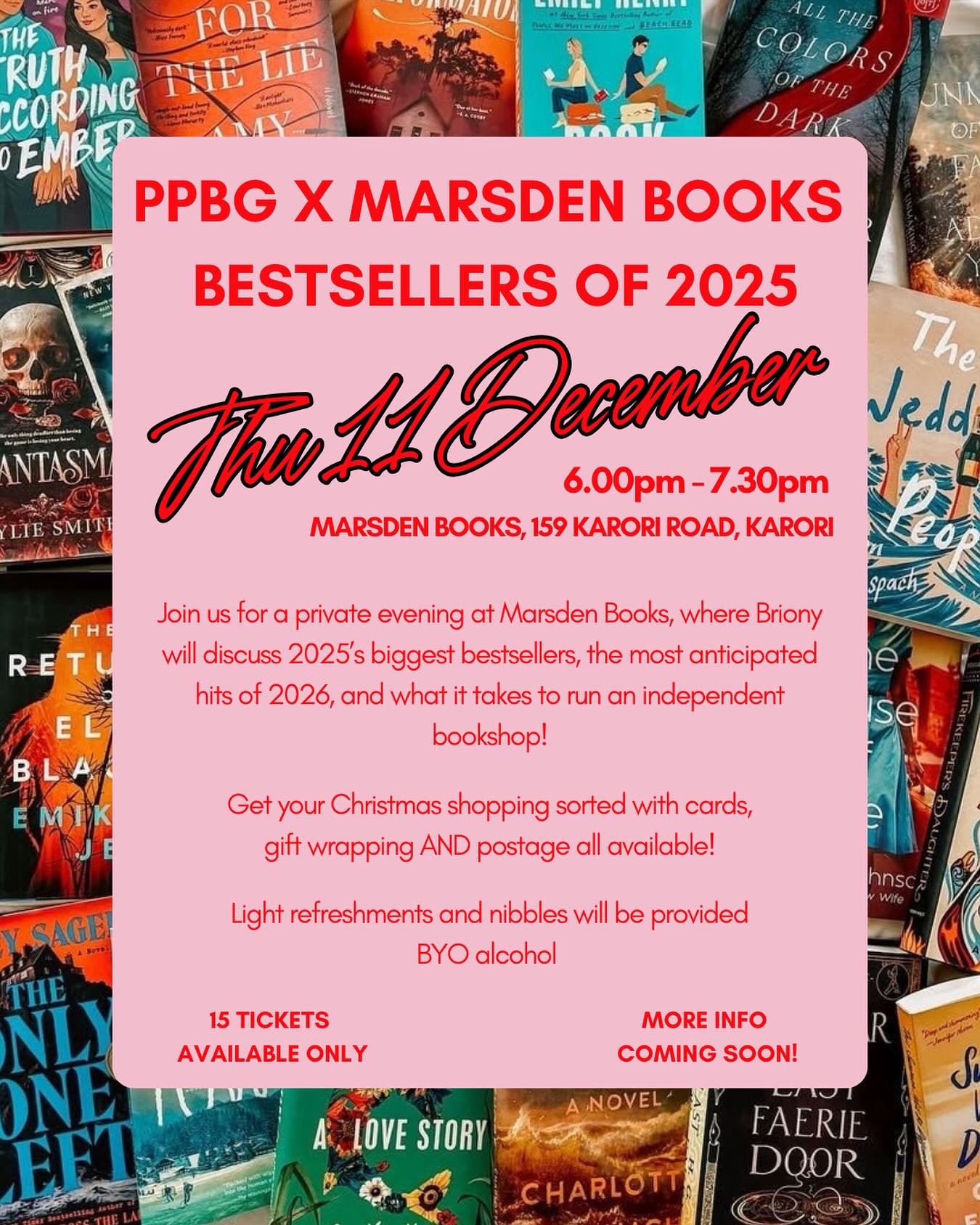 PPBG x @marsdenbooks 📚
Come and spend an evening with us where we talk about the BIGGEST books of 2025 and the most ANTICIPATED books for 2026!
More info to come soon but we only have 15 spots available! So get in quick to secure a spot 💃💕